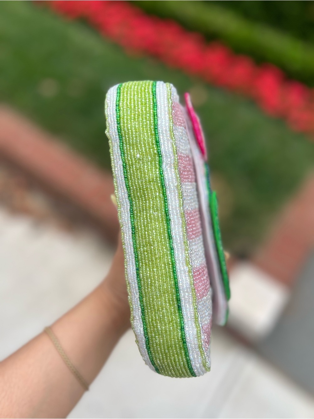 TJMAXX MARSHALLS VIRAL Pink Tulip Stripe Beaded Bag Summer Purse Collectible - Picture 12 of 17